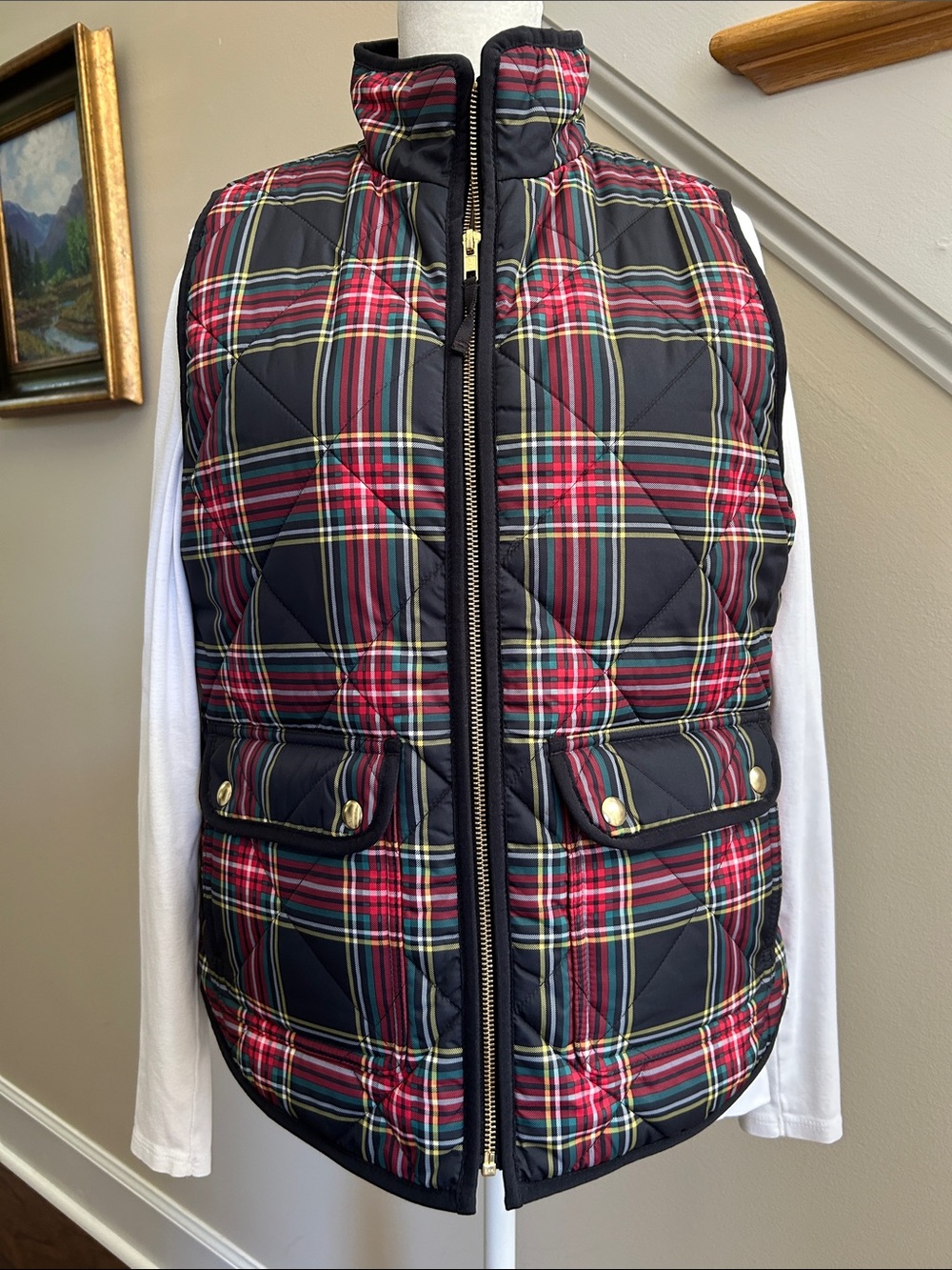 J Crew Quilted Vest. Stewart Plaid. Pockets. Like new. Size S
